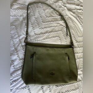 Olive Green leather Coach bag. Has short strap and crossbody strap